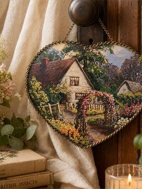 Vintage Heart-Shaped Cottage Wall Hanging | Romantic English Garden Cottage Deco